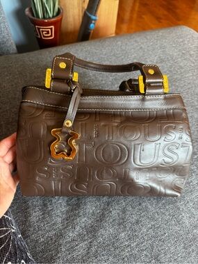Tous Brown Embossed Leather Satchel with Gold Hardware